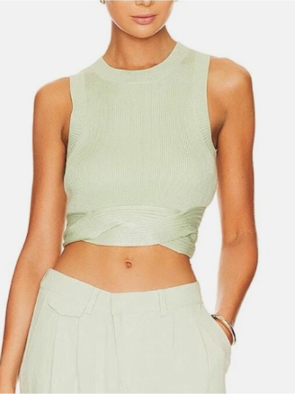 Sovere Women's Drift Knit Ribbed Crop Sleeveless Tank Top Green - Size S
